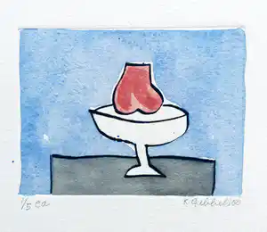 Klaas Gubbels - ets met aquarel ingekleurd - ‘Stilleven met peer’’ verkocht voor € 245!