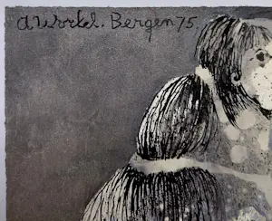 Ans Wortel - Al neusoptrekkend zien wat te zien valt, gouache (netjes ingelijst) kopen? Bied vanaf 225!