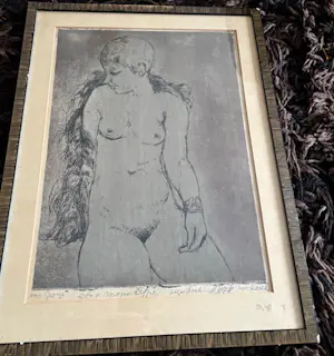 Els Korver - ets monotype eigen druk van zittend naakt kopen? Bied vanaf 45!