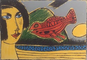 Corneille - "Femme et oiseau rouge" kopen? Bied vanaf 125!