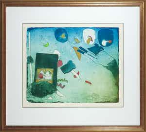 Michel van Overbeeke - Kleurenets met bladgoud, Lunch time - Ingelijst verkocht voor € 50!