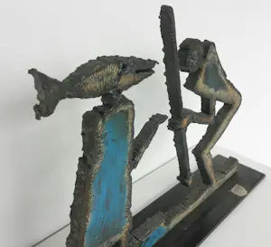 Albrecht Genin - Sculptuur van metaal, Figur mit Speer + 2 boeken! kopen? Bied vanaf 700!