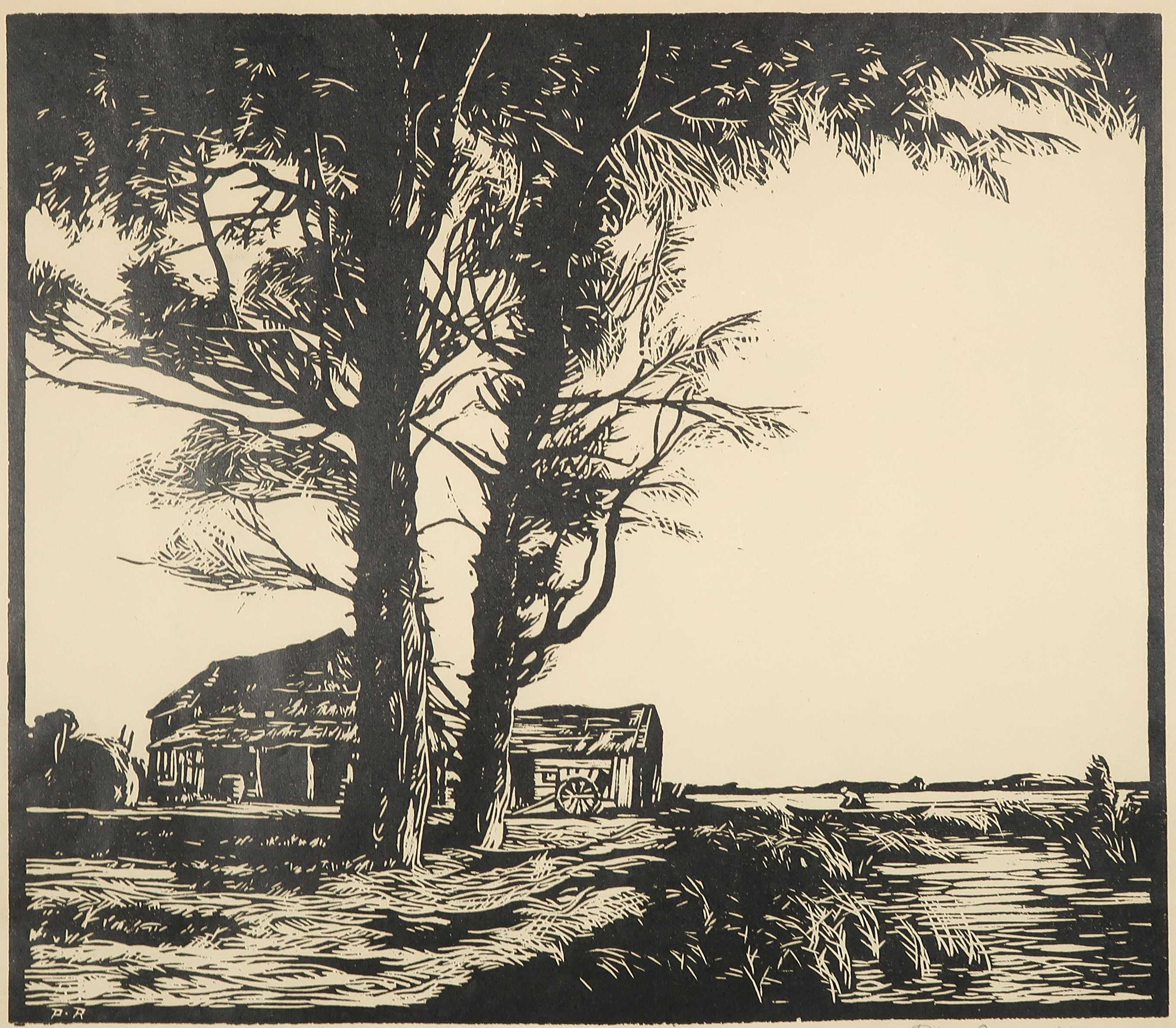 Piet Rackwitsz - Houtsnede, Landschap met boerderij kopen? Bied vanaf 1!