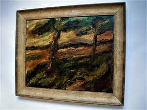 Niet of onleesbaar gesigneerd - Omstreeks 1920 expressionistisch olieverf "Herfst landschap" L. Weissberg verkocht voor € 1!