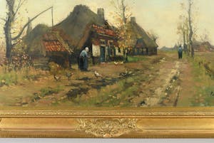 Arie Zwart - (1903-1981) - "Boerderijen aan landweg - Boerin met kippen". kopen? Bied vanaf 470!