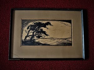 Niet of onleesbaar gesigneerd - Verstilde Hout/Linosnede met Hokusai voorstelling van boom in landschap kopen? Bied vanaf 10!