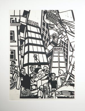 Jurriaan Rexwinkel - Linosnede, Dutch Bank - Ingelijst (Groot) kopen? Bied vanaf 35!