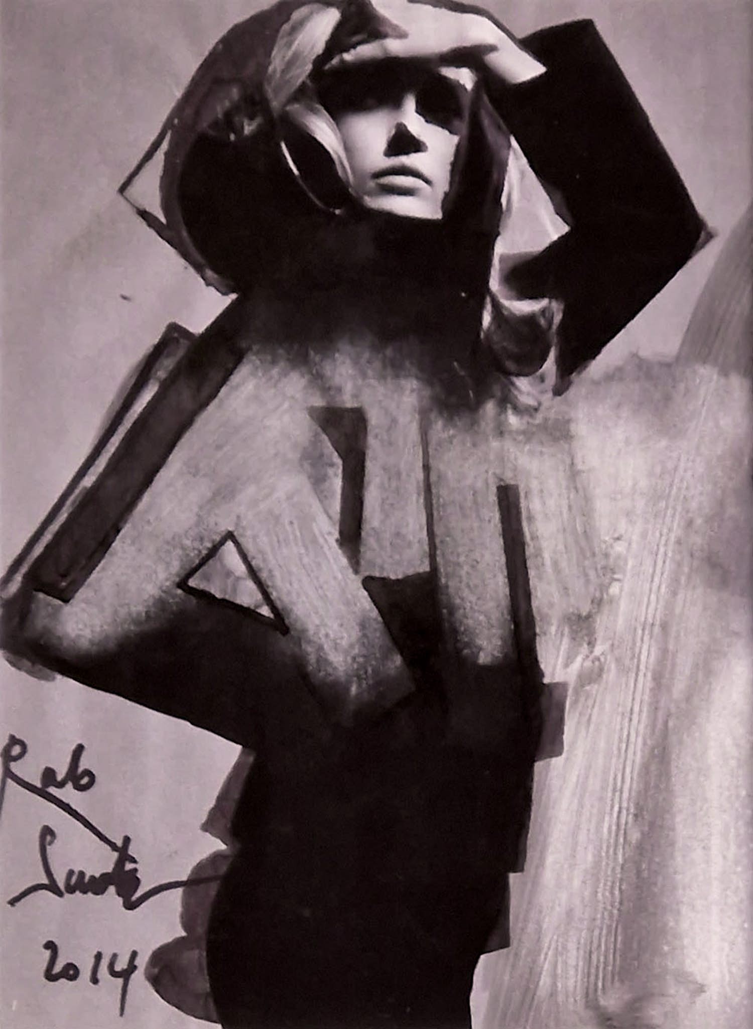 Rob Scholte - "Gemengde techniek: 'Fantasie 9 (vrouw met hand) boven haar ogen)' (2014)" verkocht voor € 420!