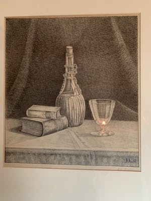 Antoinette van Hoytema - Stilleven met fles, boeken en glas kopen? Bied vanaf 75!