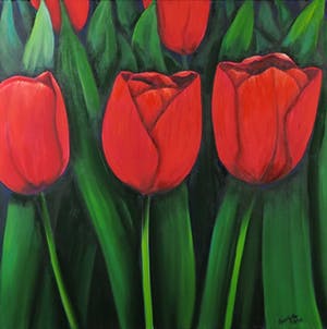 Gabriela Stroe - Olieverf op doek, Rode tulpen XVII kopen? Bied vanaf 60!