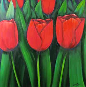 Gabriela Stroe - Olieverf op doek, Rode tulpen XVII verkocht voor € 60!