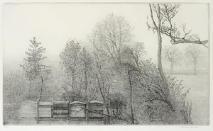 Charles Donker - Ets, Landschap met bijenkasten - Ingelijst kopen? Bied vanaf 350!