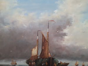 Niet of onleesbaar gesigneerd - P. Goossens , botters op het strand kopen? Bied vanaf 10!