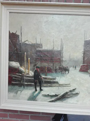 Robert Ives Browne - Bouwplaats in de winter - ca 1900 kopen? Bied vanaf 155!
