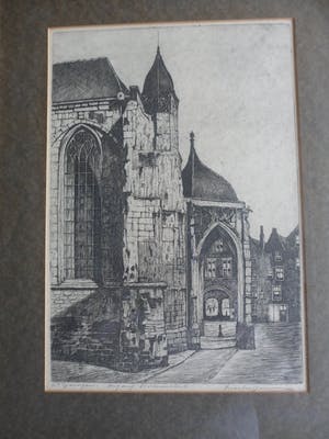 Marius Johannes Janssen - Ets. Nijmegen, Ingang Sint Stevenskerk. Ingelijst kopen? Bied vanaf 35!