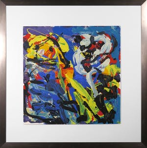 Karel Appel - Zeefdruk, Spelend in blauw (uit De schilderskist) - Ingelijst kopen? Bied vanaf 1!