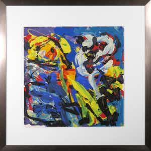Karel Appel - Zeefdruk, Spelend in blauw (uit De schilderskist) - Ingelijst verkocht voor € 1!