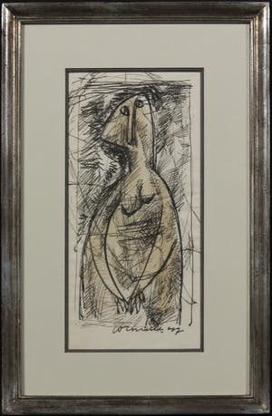 Corneille - Inkttekening, Z.T. Figuur (1947) - Ingelijst kopen? Bied vanaf 2000!