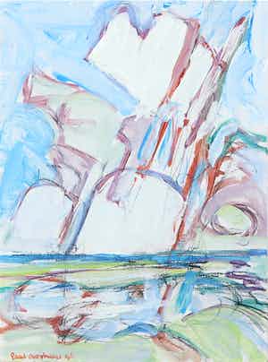 Paul Overhaus - Acryl op board, Zeegezicht vanuit de Duinen verkocht voor € 1!