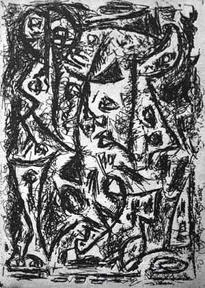Theo Wolvecamp - Abstracte compositie, ets verkocht voor € 225!