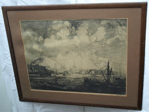 Aart Bijl - Ets uit 1923 , “Maas voor Rotterdam” – GROOT - ingelijst kopen? Bied vanaf 1!