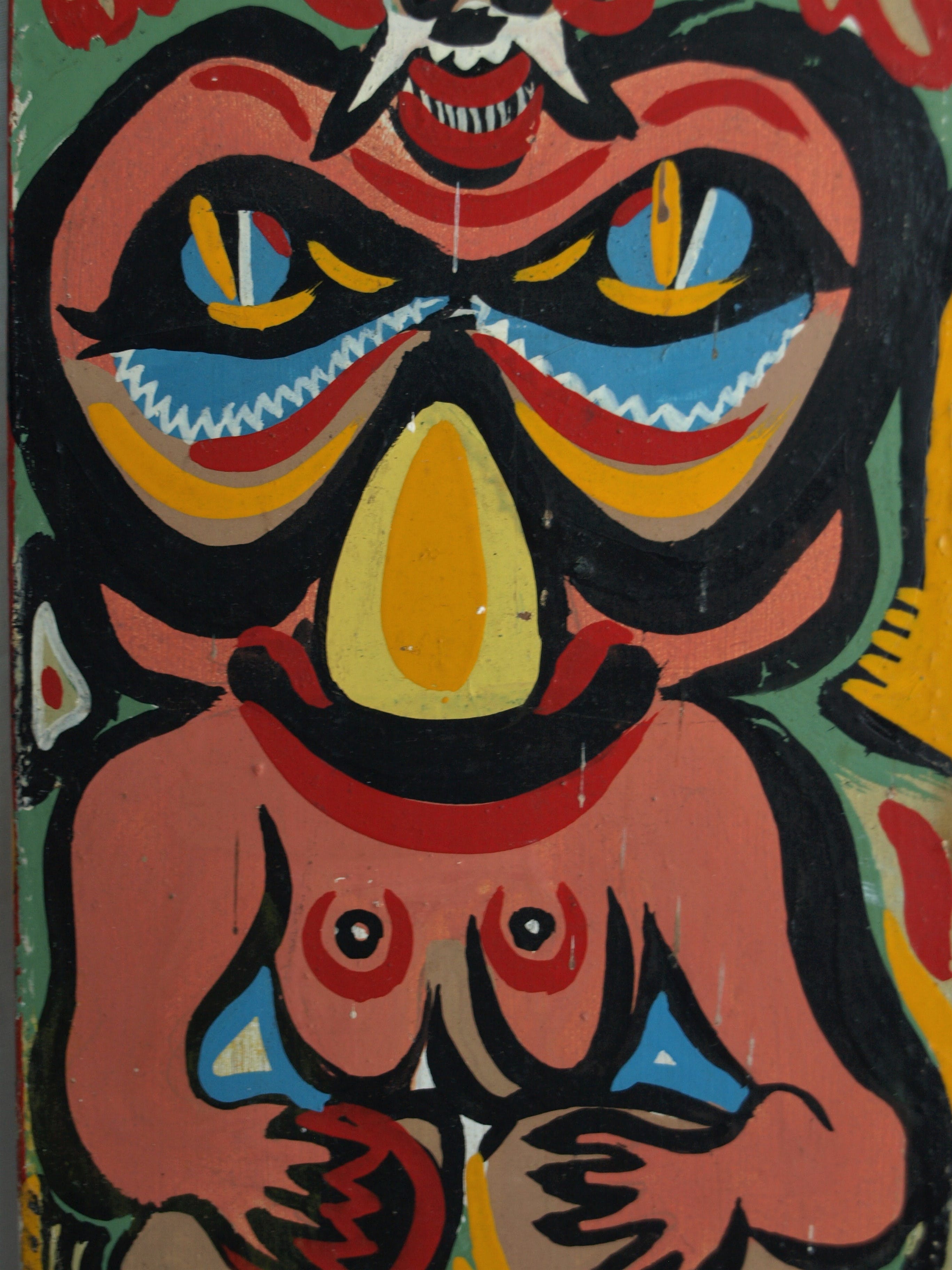 Niet of onleesbaar gesigneerd - Olieverf op houten frame , “Totempaal” – 68 cm hoog  kopen? Bied vanaf 1!