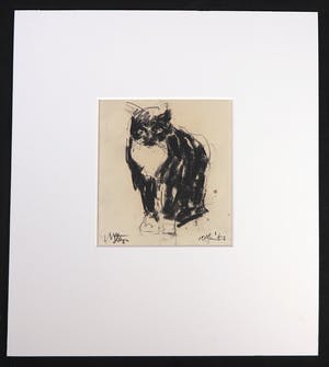 Wim Steijn - Houtskooltekening, Poes kopen? Bied vanaf 35!