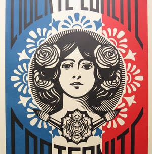 AcheterShepard Fairey - LIBERTÉ, ÉGALITÉ, FRATERNITÉ? Enchérissez de 1!