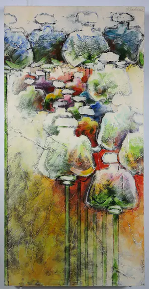 Carla Raadsveld - Drieluik, Acryl op doek, Bloemen kopen? Bied vanaf 200!