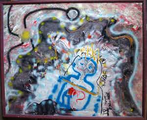 Hannes van Es - Zeer groot ingelijst schilderij (160 x 200 cm), “Me” (All that Space…) – 1987 verkocht voor € 1!