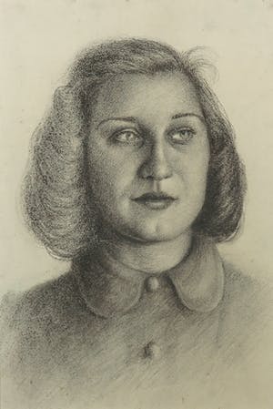 Willempje Noordam - Houtskool, Portret - Ingelijst kopen? Bied vanaf 1!