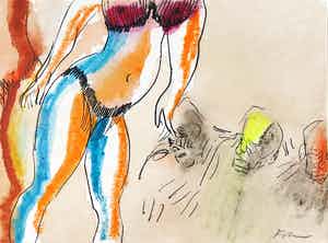 Luis Filcer - Gemengde techniek op papier, Vrouw III verkocht voor € 50!