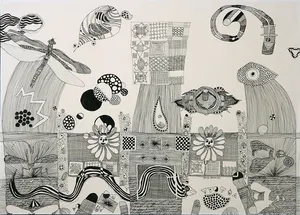 Gerry Leewes - Inkt op papier, Voorstelling met libelle en slang kopen? Bied vanaf 1!