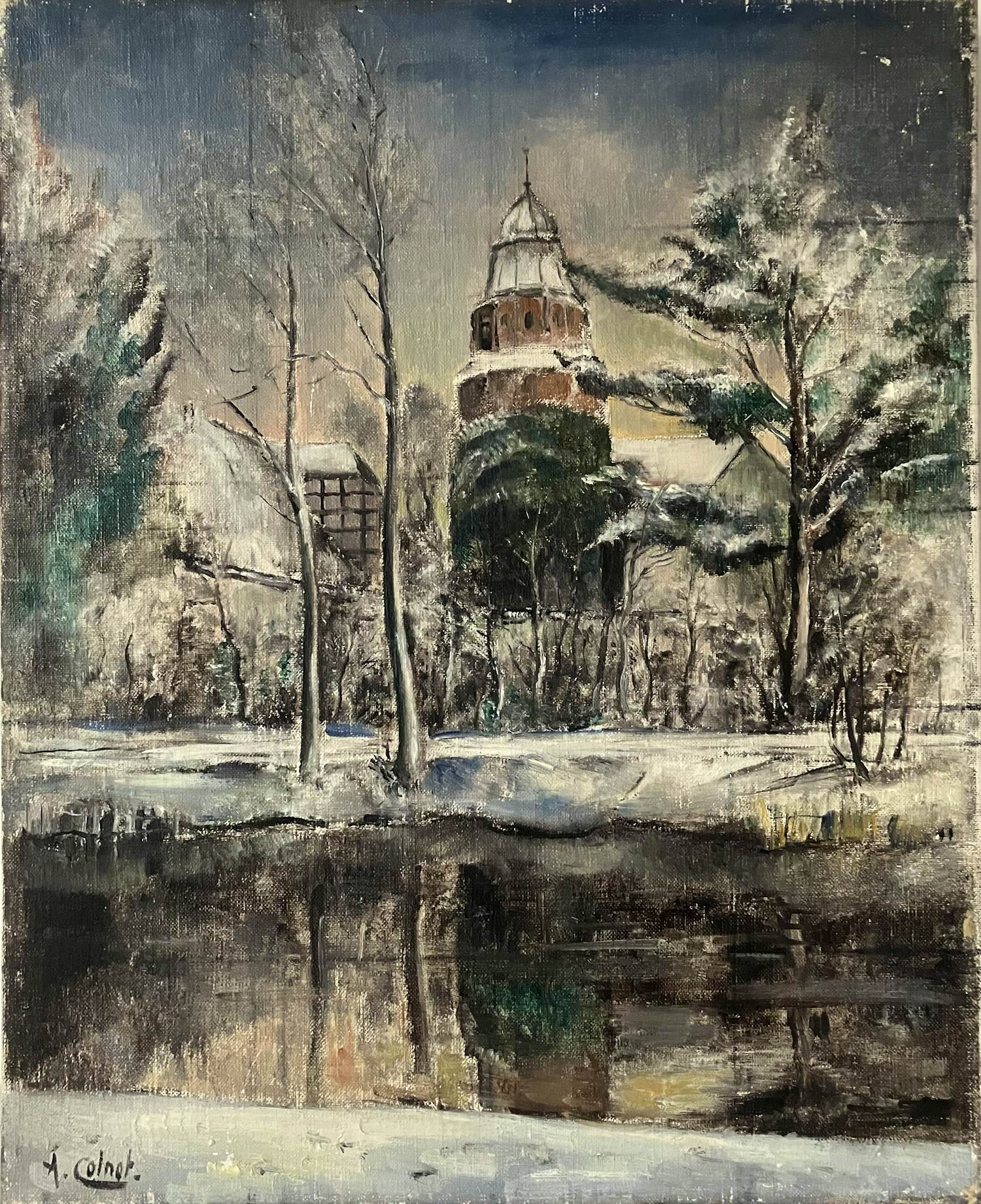 Arnout Colnot - Dorpsgezicht met beek in winter - Olieverf op canvas kopen? Bied vanaf 150!