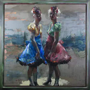 Sam Drukker - Olieverf en acryl op doek, Snoepmeisjes - Ingelijst (Zeer groot) kopen? Bied vanaf 2000!