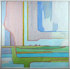 Paul Overhaus - Olieverf op doek, Land en water I - Ingelijst (Groot) verkocht voor € 100!