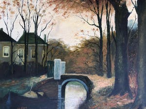 Johannes Franciscus Hutten - Schilderij bosgezicht met watertje. kopen? Bied vanaf 55!