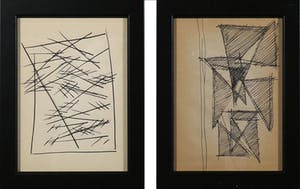 Siep van den Berg - Lot van twee tekeningen met pen, Abstracte compositie - Ingelijst kopen? Bied vanaf 1!