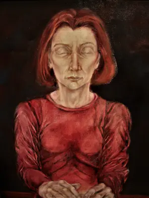 Niet of onleesbaar gesigneerd - Fraai olieverf "vrouw in rode jurk" in de "nieuwe Haagse school" stijl kopen? Bied vanaf 1!