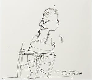 Koos de Bruin - Pentekening, Oude man is weer op school kopen? Bied vanaf 1!