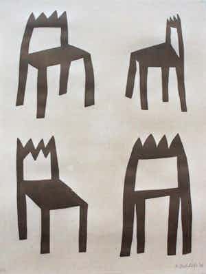 Klaas Gubbels - ingelijste zeefdruk: Stoelen - 2006 (Prachtige lijst) verkocht voor € 1!