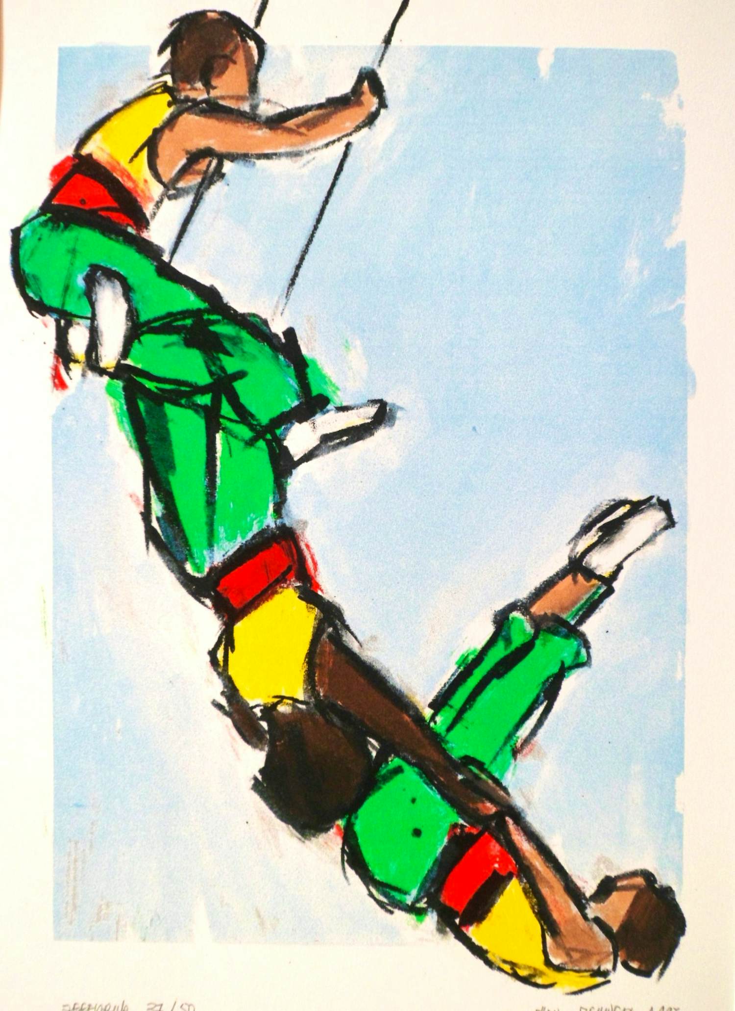 Ellen Meuwese - prachtige, kleurrijke grote zeefdruk. Trapeze artiesten. kopen? Bied vanaf 125!