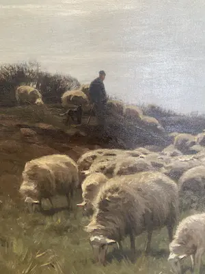 Herman van der Weele - 1852-1930, herder met schaapskudde op de hei. Olieverf op doek 58,7 x 86,9 cm. kopen? Bied vanaf 1200!