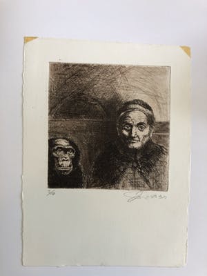 Jan Willem Post - titel onbekend (aap met vrouw) kopen? Bied vanaf 35!