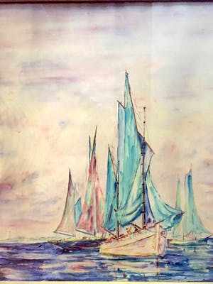 Niet of onleesbaar gesigneerd - Zeilboten voor Kust - Aquarel, Ingelijst kopen? Bied vanaf 1!