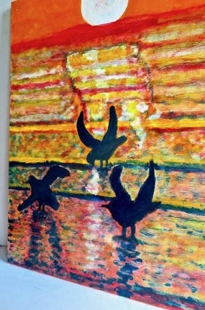 Pieter Haan - Vogels op het wad - Expressionistisch werk van formaat kopen? Bied vanaf 1!