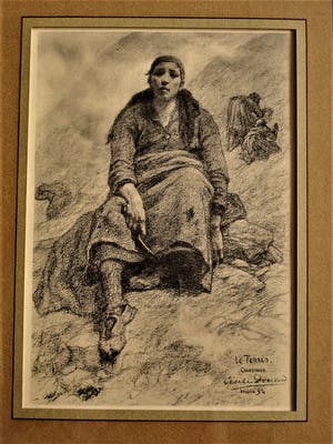 Cecile Douard - Krachtige 19e Eeuwse Houtskooltekening "op zoek naar voedsel" gesigneerd kopen? Bied vanaf 20!