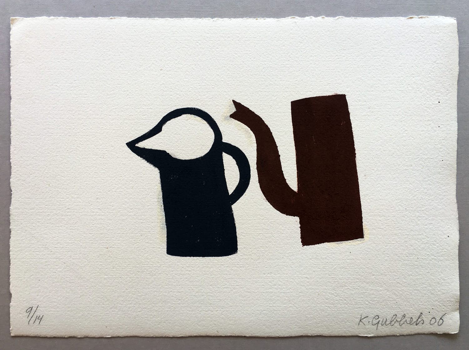 Klaas Gubbels - sjabloondruk ‘Bruin zwart servies’ - 2006 verkocht voor € 265!