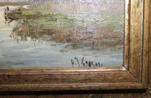 Frits Goosen - Schilderij water landschap met visser in bootje kopen? Bied vanaf 350!