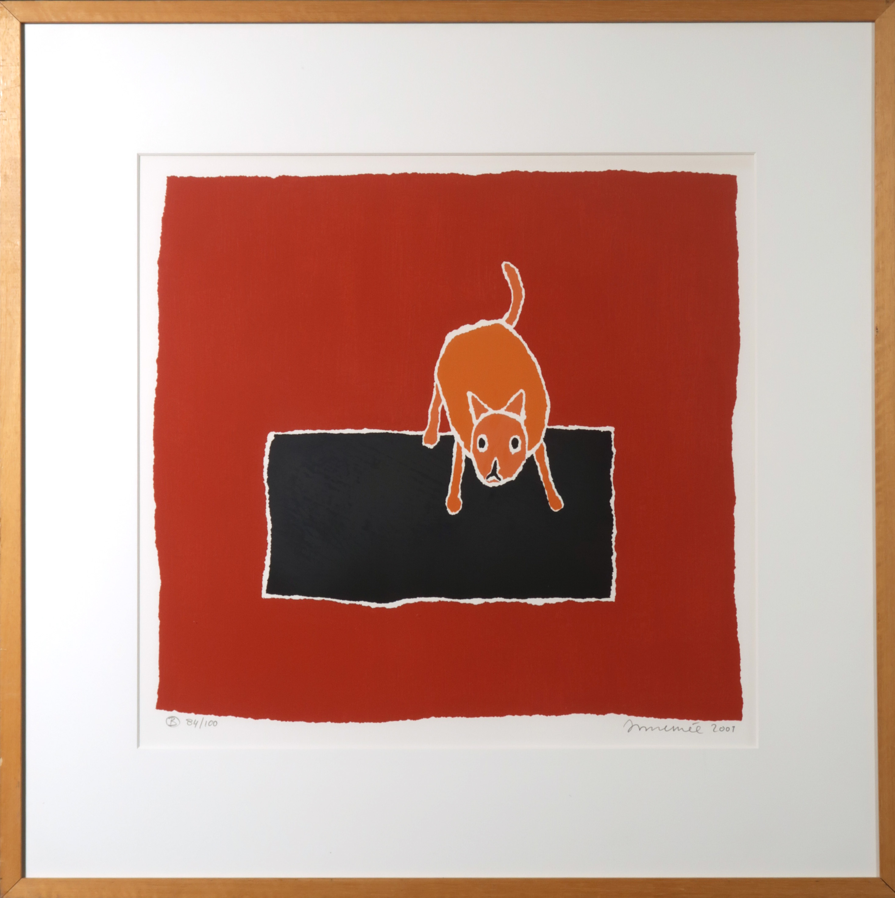 Hans Innemee - Zeefdruk, Poes - Ingelijst verkocht voor € 110!